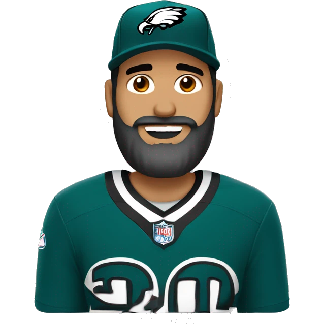 Hispanic man black hair bark grey beard Philly eagles jersey and cap  emoji