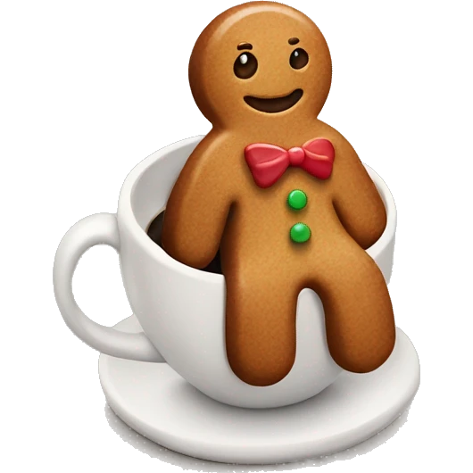 Gingerbread man sitting in brown cup of coffee emoji