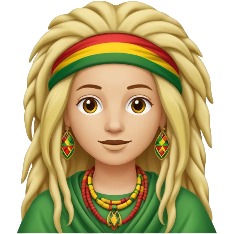 Een huilende blonde vrouw verkleed als rastafari emoji
