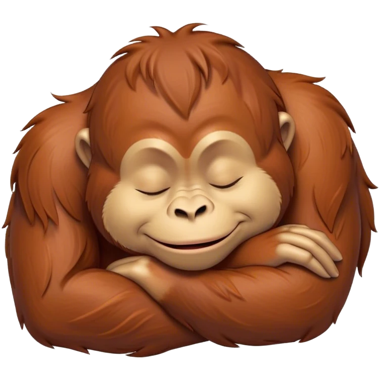 Meme-Worthy cute Sleeping Orangutan Portrait Emoji, Head resting peacefully with a contented smile, showcasing luxuriously soft fur and eyes gently closed in serene slumber, Simplified yet comically adorable features, highly detailed, glowing with a soft, drowsy jungle light, high shine, relaxed and utterly lovable, stylized with an air of playful laziness, bright and heartwarming, soft glowing outline, capturing the essence of a sleeping orangutan that feels destined to become the next viral icon of adorable rest! emoji
