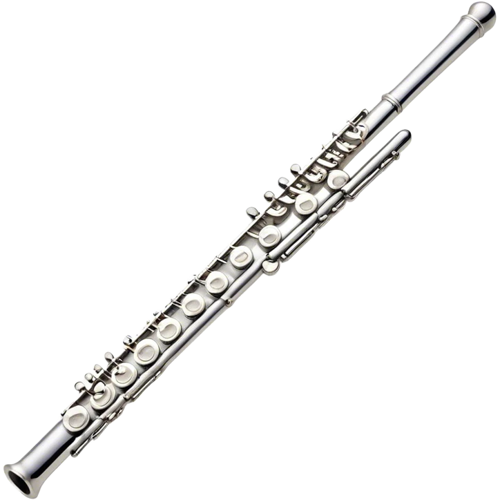 Cinematic Realistic Flute, polished silver metal with precise keywork, soft reflections of warm light dancing along its length, a musician’s delicate fingers pressing the keys, glowing with a sleek and elegant charm. emoji