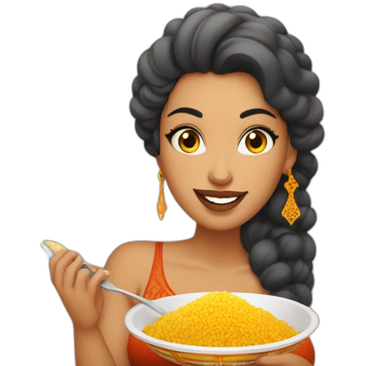 a Moroccan curvy woman eating couscous emoji