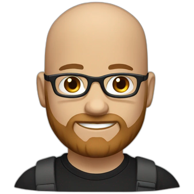 a bald programmer with glasses and blue eyes, and a brown beard in black tshirt emoji