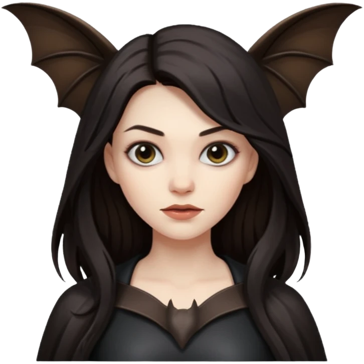 woman with long dark hair and a flying bat nearby emoji