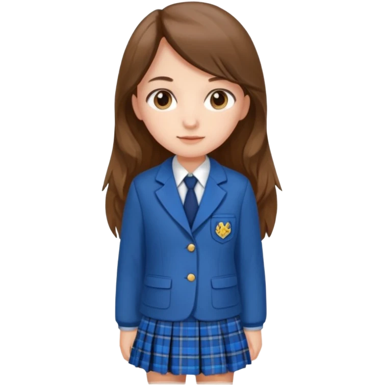 Blue plaid school uniform jacket with skirt and long hair that's medium brown emoji