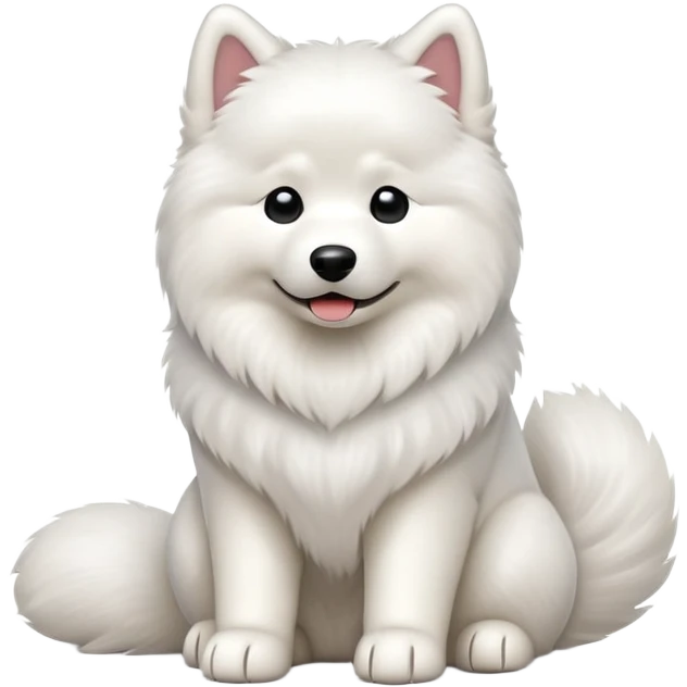 cinematic-[samoyed]-realistic-full-body-sitting-emoji,-tail-resting-loosely-beside-its-paws,-head-tilted-dramatically, -fluffy-[white]-fur,-simplified-yet-realistic-focused-features,-highly-detailed,-glowing-with-an-almost-sarcastic-glow emoji