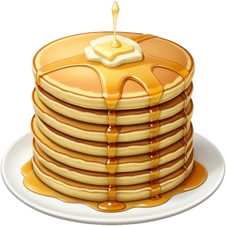 Cinematic fluffy golden pancakes, stacked high, drizzled with maple syrup, topped with fresh butter melting on top, light dusting of powdered sugar, warm and inviting, soft glow and mouthwatering. emoji