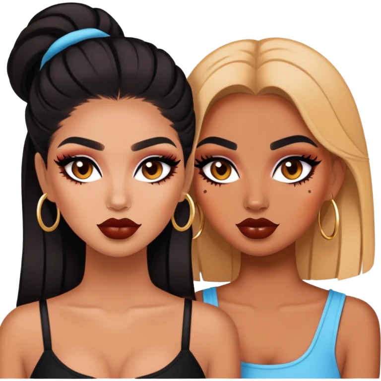 Boujy baddie best friends, trendy heavy makeup emoji