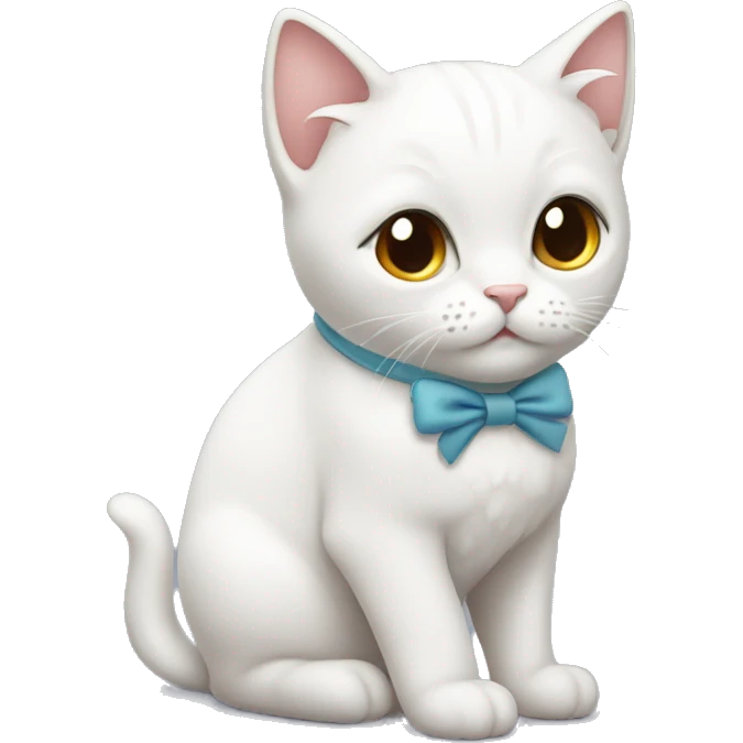 A cute cat in white with a little bow on his head  emoji