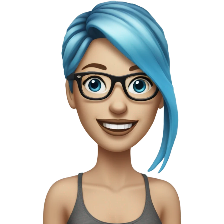 3d photo Realistic Balayage pale beautiful tattooed woman with glasses and blue eyes happy and fashionable  emoji