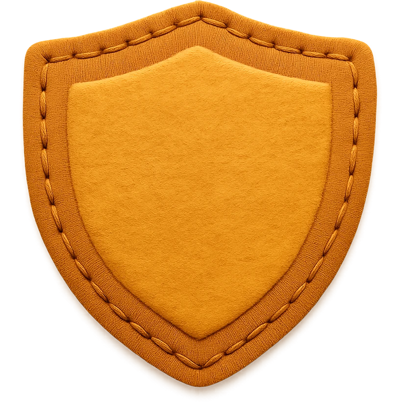 <StylePrompt>
  <Name>Minimal Felt Appliqué Icon</Name>
  <Description>
    A soft, handcrafted felt icon style with lightly padded forms, simple shapes, and clean outlines. Features slightly more visible stitching for tactile charm while maintaining a low-detail aesthetic.
  </Description>
  <VisualProperties>
    <Material>Felt</Material>
    <Texture>Soft, matte surface with subtle fiber detail</Texture>
    <Stitching>
      <Type>Threaded edge stitch</Type>
      <Color>Muted orange or warm brown</Color>
      <Pattern>Evenly spaced running stitch around edges</Pattern>
      <Thickness>Medium (approximately 10% more pronounced than minimal)</Thickness>
      <Contrast>Moderate (stitch color clearly distinct from base felt)</Contrast>
    </Stitching>
    <Padding>Low to moderate—slightly raised but not deeply dimensional</Padding>
    <Edges>Smooth and rounded with clean curves</Edges>
    <ColorPalette>
      <Primary>Warm yellows, oranges, and browns</Primary>
      <Accent>Dark brown for facial features</Accent>
      <Background>Neutral off-white or soft beige</Background>
    </ColorPalette>
  </VisualProperties>
  <FacialFeatures>
    <Eyes>Small round dots</Eyes>
    <Nose>Simple oval or triangle</Nose>
    <Mouth>Minimal curved line or none</Mouth>
    <DetailLevel>Low</DetailLevel>
  </FacialFeatures>
  <Rendering>
    <Lighting>Soft and diffused</Lighting>
    <Shadows>Subtle, barely visible</Shadows>
    <Perspective>Front or side profile, flat angle</Perspective>
  </Rendering>
  <Applicability>
    <SubjectType>Animals, symbols, objects</SubjectType>
    <OutputFormat>Icon, patch, or sticker</OutputFormat>
  </Applicability>
</StylePrompt>

{subject} = shield emoji