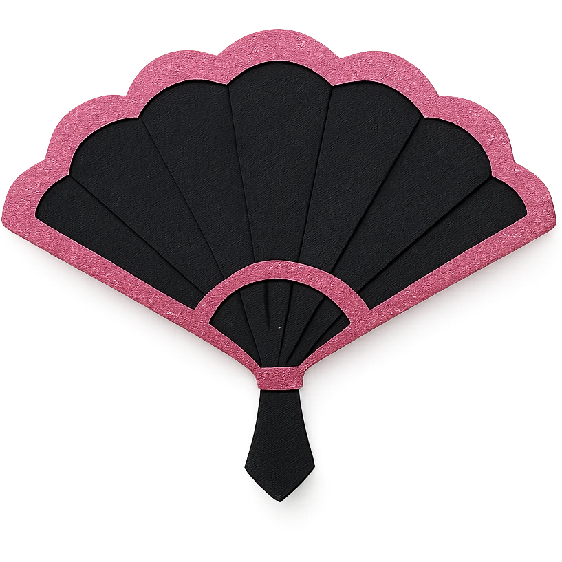 BLACKPINK-inspired gothic fan, layered and dramatic, black and pink, no hearts emoji