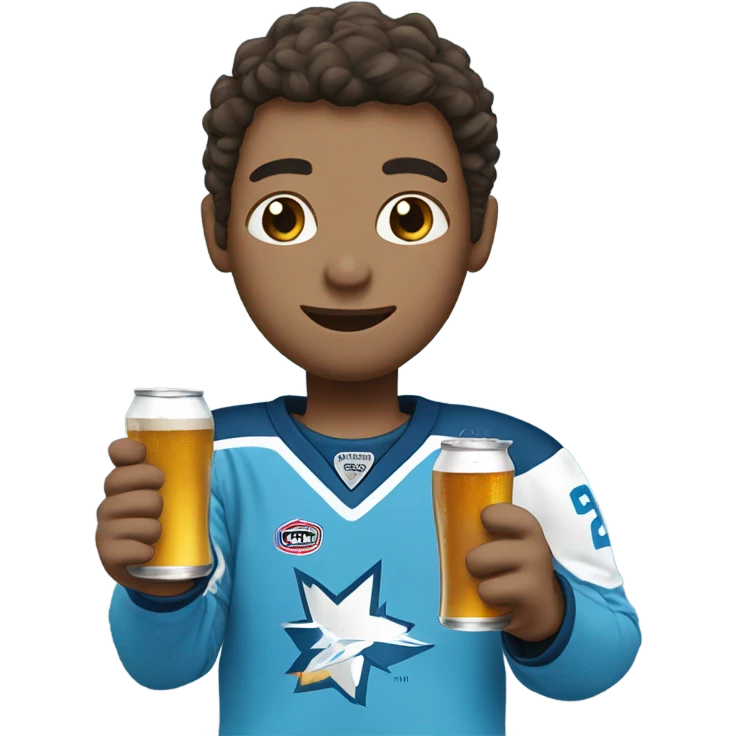 Hockey player in sky blue drinking beer emoji