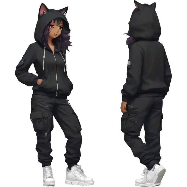Edgy Anthro cool beautiful pretty anime dark cat-Pokémon-fursona techwear cargo pants hoodie emoji
