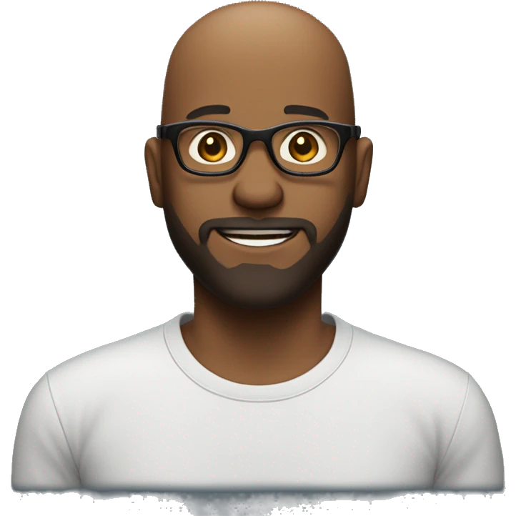show side way of Bald- black man-with-glasses-with scruffy -beard in t shirt smiling emoji