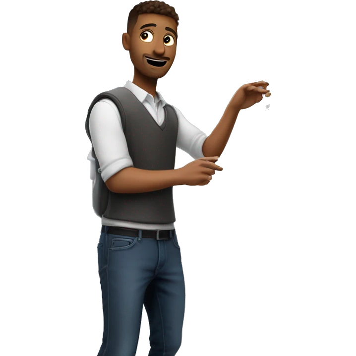 Quantik confidently explains a math concept on a holographic whiteboard with his drone companion projecting a 3D animation in a futuristic classroom. emoji