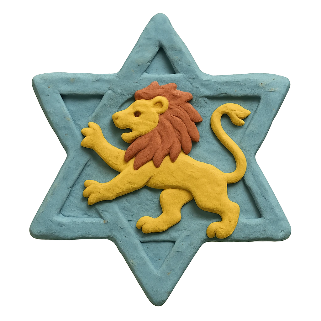 Star of David with a lion inside, matte plasticine claymation with visible fingerprints and pastel colors emoji