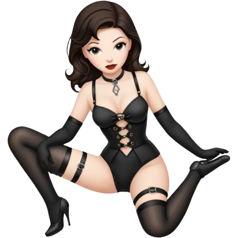 brunette pinup girl in bondage with stocking emoji