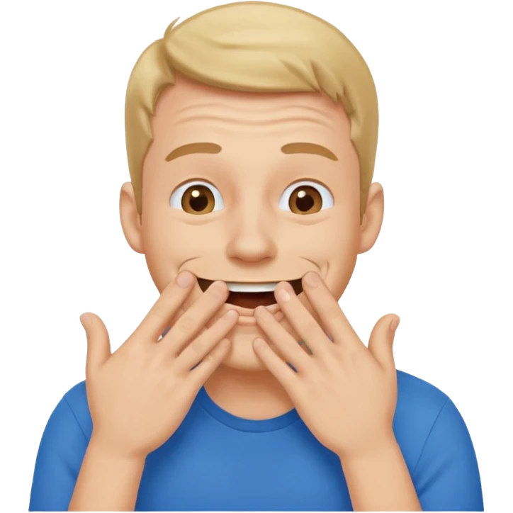 Gülen adam ağzını kapatıp parmaklarıyla delik yapıyo emoji