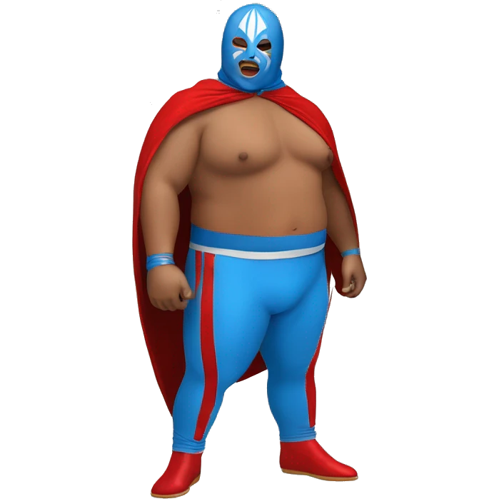 Fat Lucia libre wrestler cape red powder blue pants mask red and powder blue red cape emoji