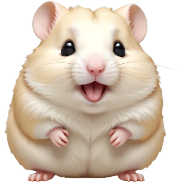 Cinematic Cute Yawning Cream Hamster Portrait Emoji, Head tilted slightly with a dramatic, wide-open yawn, showcasing a soft, pristine cream coat with tiny droopy ears, round dark eyes barely open in drowsy contentment, Simplified yet irresistibly adorable features, highly detailed, glowing with a soft, cozy glow, high shine, relaxed yet expressive, stylized with a touch of whimsy, bright and endearing, soft glowing outline, capturing the essence of a sleepy yet affectionate hamster, so drowsy it feels like it could stretch out of the screen and curl up for a nap! emoji