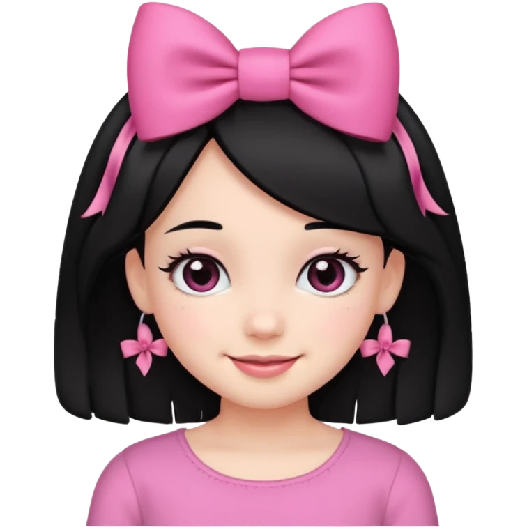 Girl with cute black  eyes  and black hair and pink bow in her side of her hair emoji