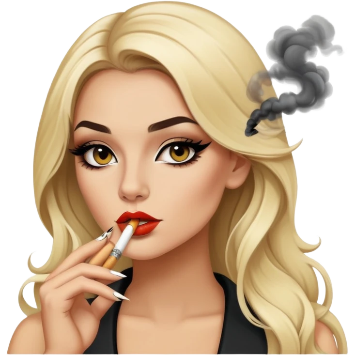 blonde gorgeous girl long hair with latina makeup smoking a cigarette and blowing smoke baddie winged eyeliner  emoji