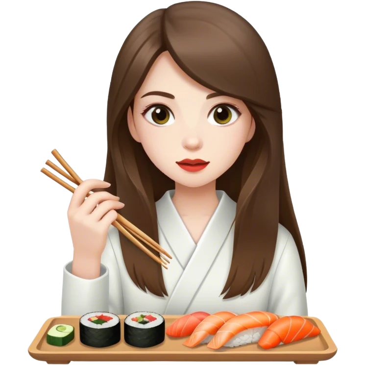 pale brunette girl with long eating sushi emoji