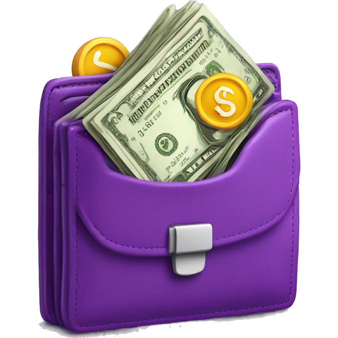 purple wallet with money coming out emoji