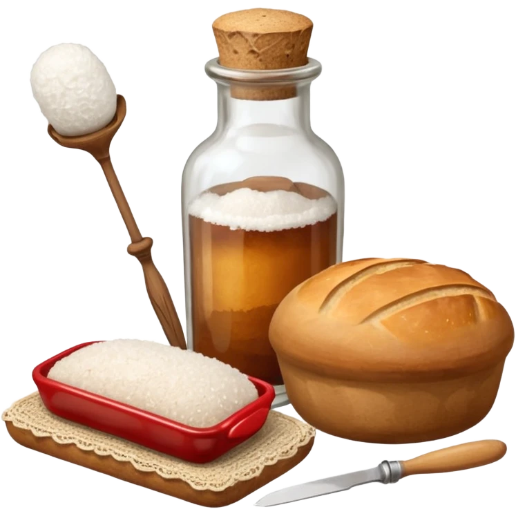 a one victorian bottle of salt and a loaf of bread - crochet needles and a ball of wool emoji