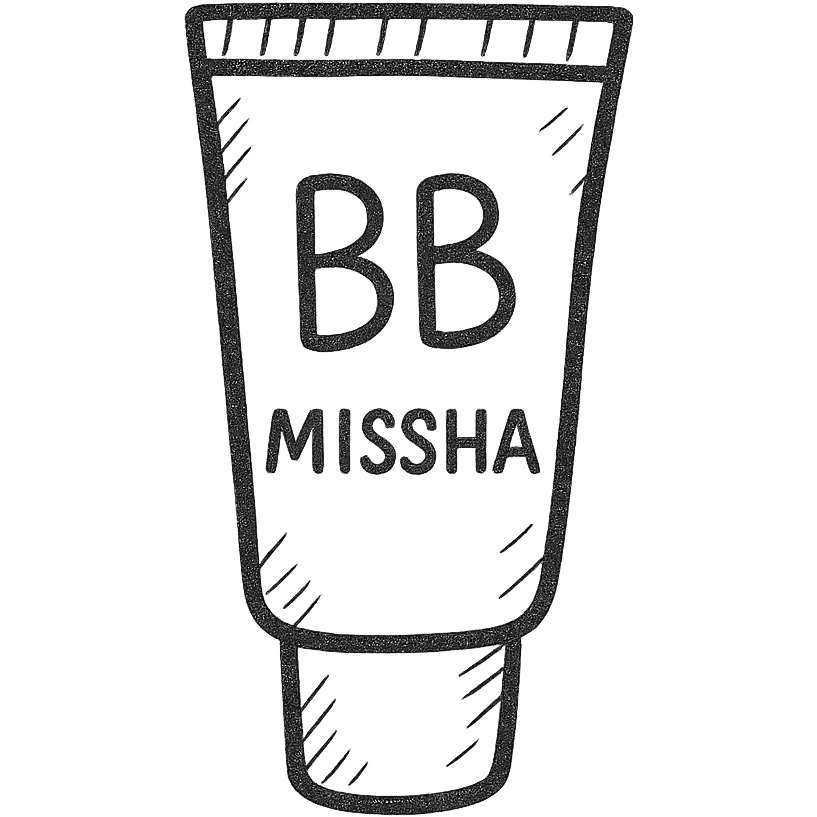 hand-drawn style simple purple Missha BB cream tube on a white background emoji