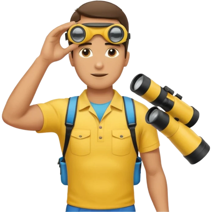 Male lifeguard – yellow shirt, binoculars in hand, scanning the sea, full body emoji