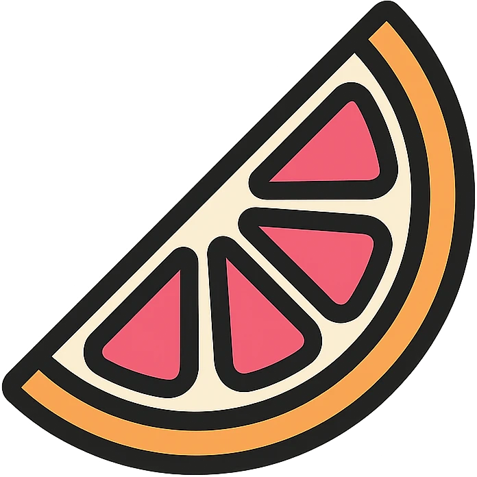 outlined icon of a pink grapefruit wedge, minimal and clean design, 3-4 colors, orange, white, and pink palette emoji