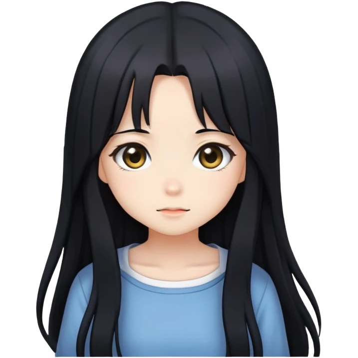 Cute shy anime girl with long black hair emoji