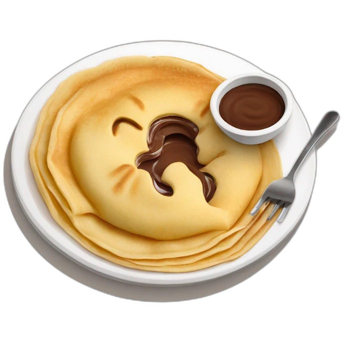 Crêpe ronde empilés dans une assiette avec un coulis de Nutella sur le dessus emoji