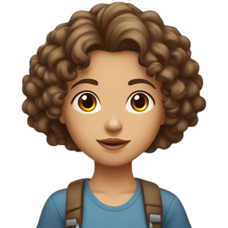 face of midle easten curly tenage girl with brown hair in T-shirt emoji