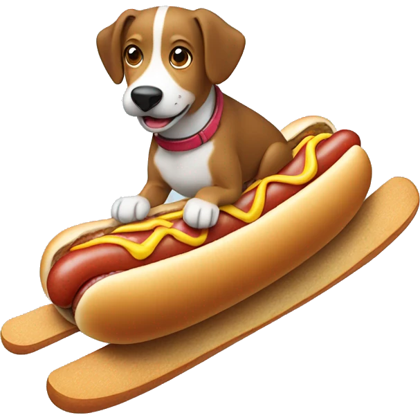Dog skiing￼ on hotdogs emoji