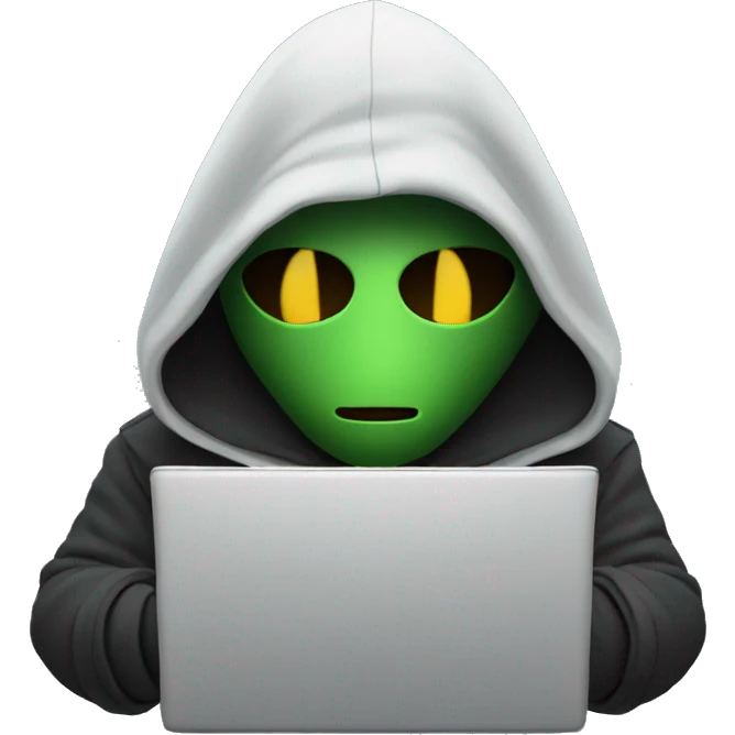 mysterious masked hooded man with a laptop in his hand emoji