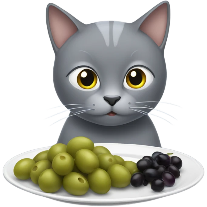 Grey cat eating olives from the plate emoji