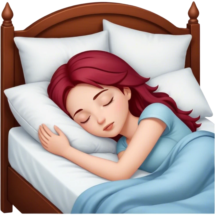 A beautiful, burgundy long haired girl sleeping in bed emoji