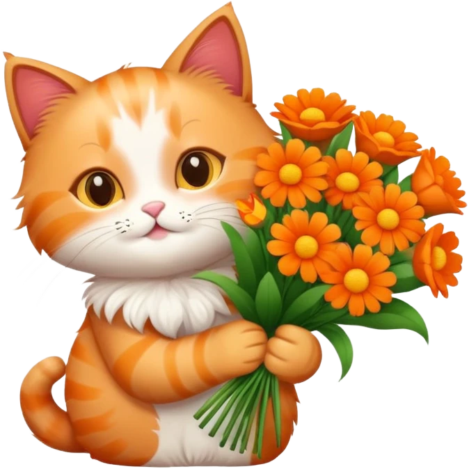 cute cat holding a bouquet of flowers for Nan on Mother's Day emoji