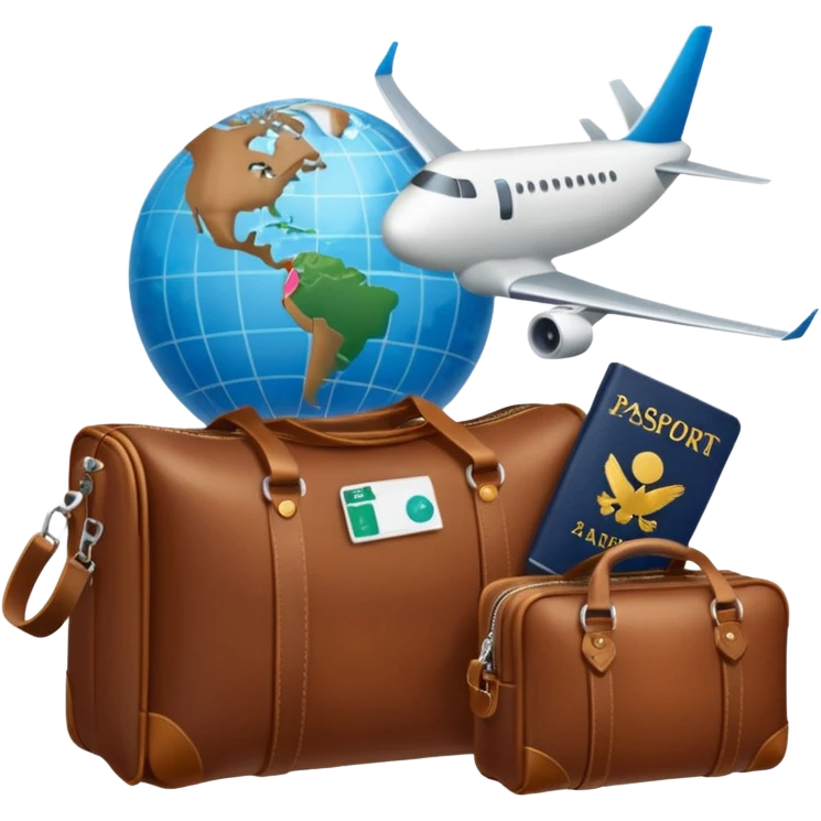 TRAVEL , travel bag , pass board, plane, glob emoji