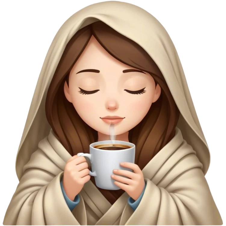 girl inside a blanket sipping coffee eyes closed emoji