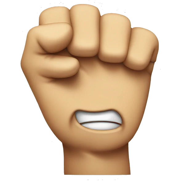regular emoji face, angry looking, with a raised fist off to the right emoji