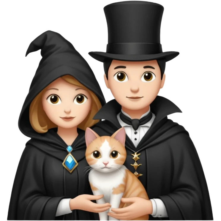 magician couple and their pet cat emoji