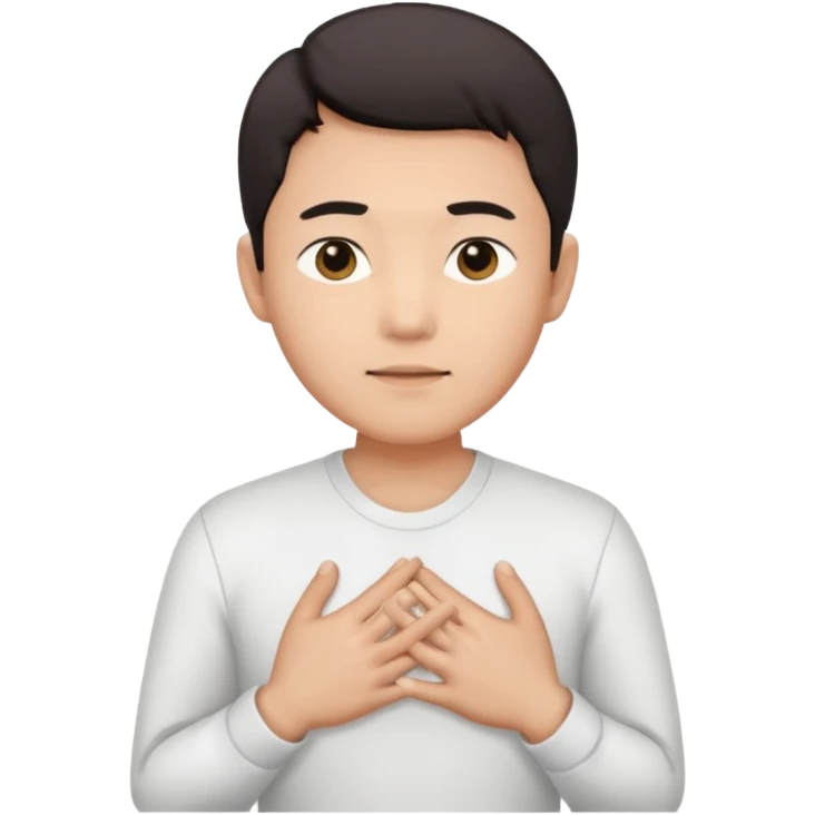 first asian man put his hands on his chest where his heart is, to showw howw he feeel emoji