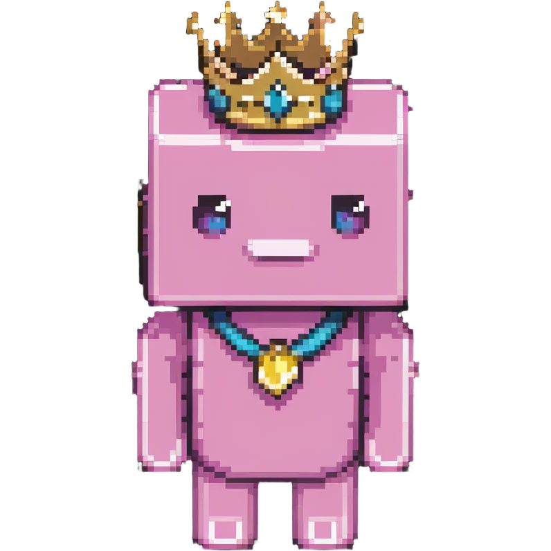 minecraft pig full body pink blocky animal with square head wearing a crown emoji