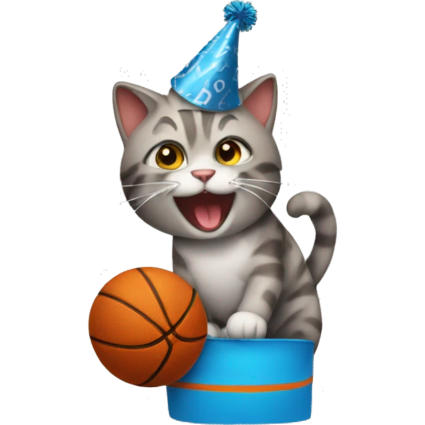 cat wearing a birthday hat dunking a basketball emoji