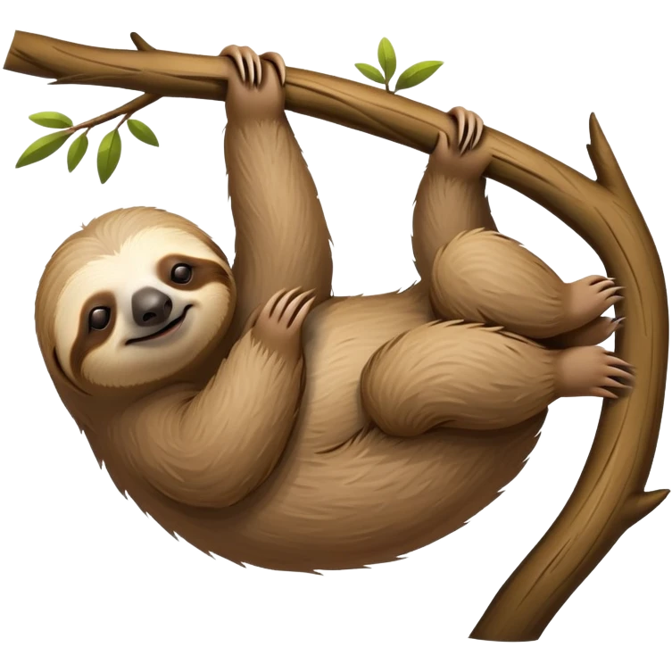 Realistic Sloth sleeping on a branch emoji