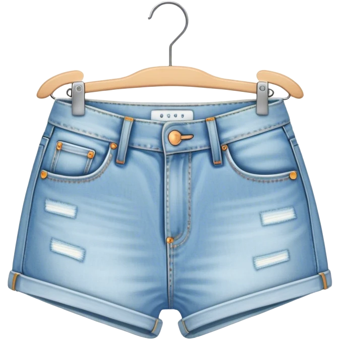 vintage light wash women's denim shorts on hanger emoji